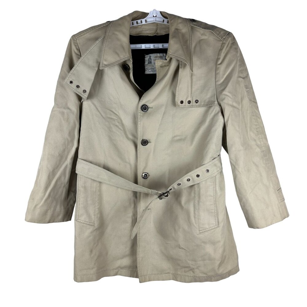 Vintage London Fog Maincoats Beige Trench Coat With Belt & Button Front 44R